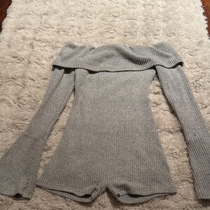 Gray Off-Shoulder Women Sweater Bodysuit
